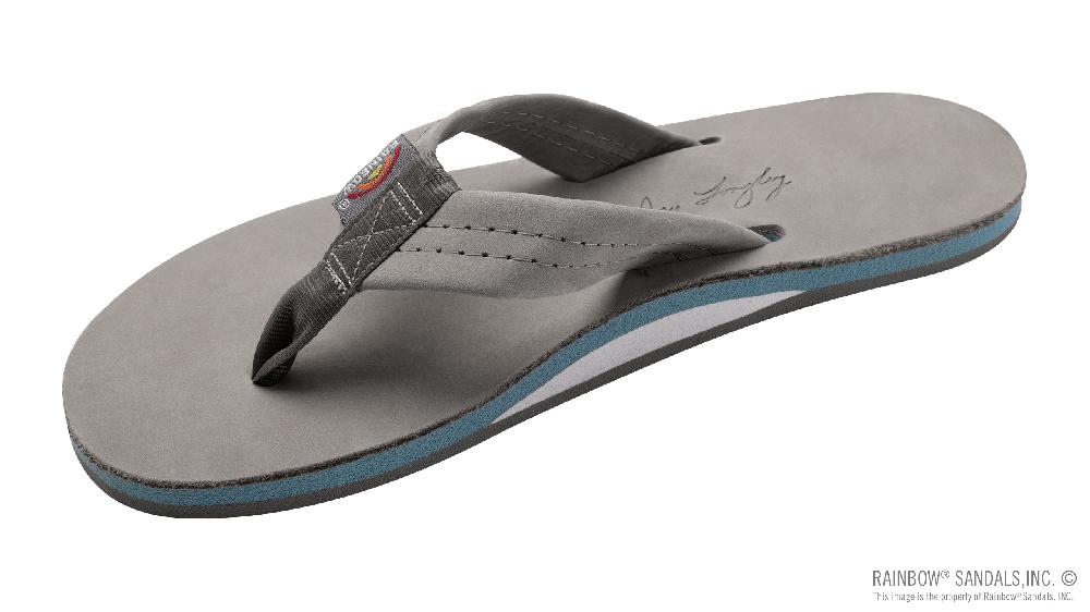 rainbow sandals Signature Series - Women's Single Layer Premier Grey Leather Lt. Blue Midsole 1" Wide Strap