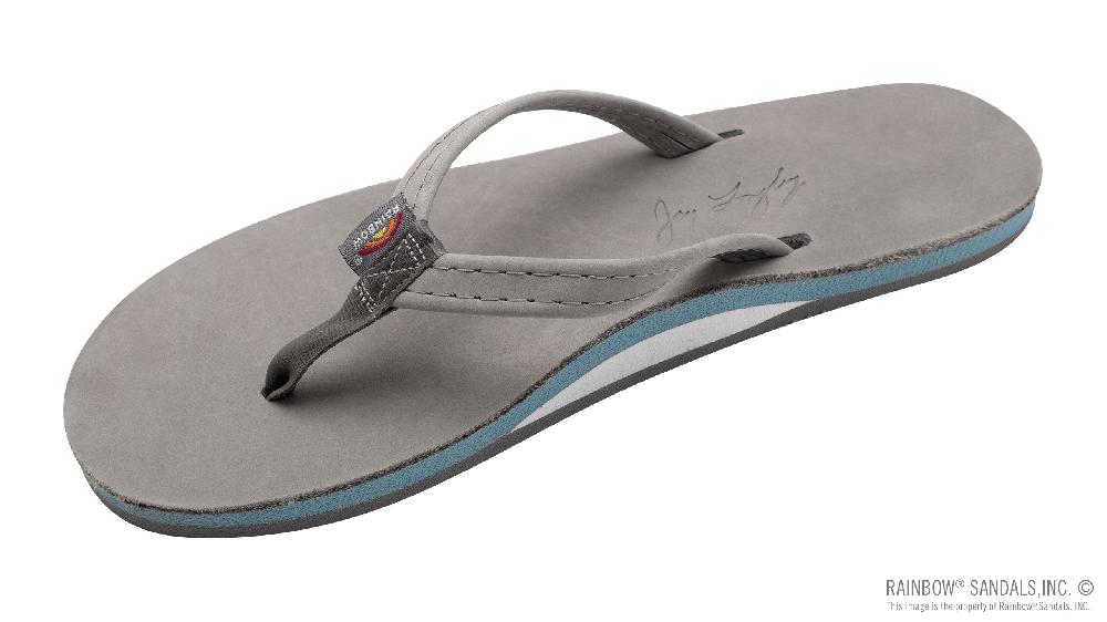 rainbow sandals Signature Series - Women's Single Layer Premier Grey Leather Lt. Blue Midsole 1/2" Narrow Strap