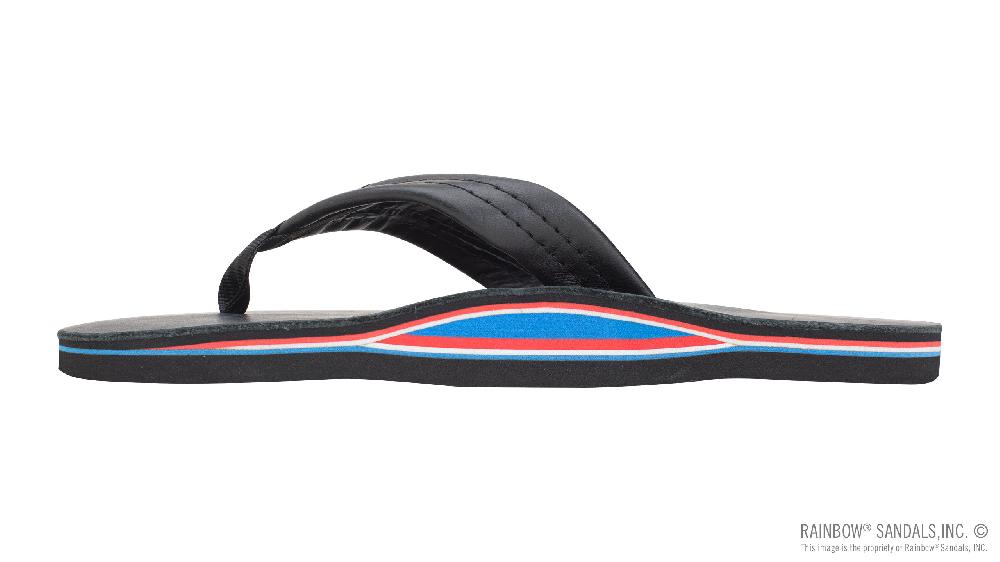 Rainbow Sandals The Americana - Men's Single Layer Classic Leather With Red White & Blue Mid Sole