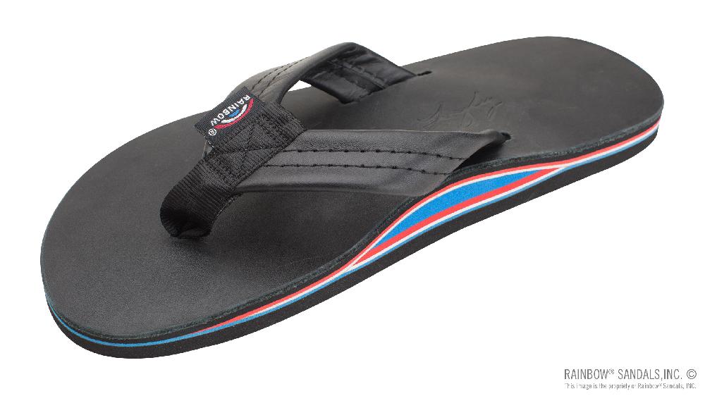rainbow sandals The Americana - Men's Single Layer Classic Leather with Red White & Blue Mid Sole