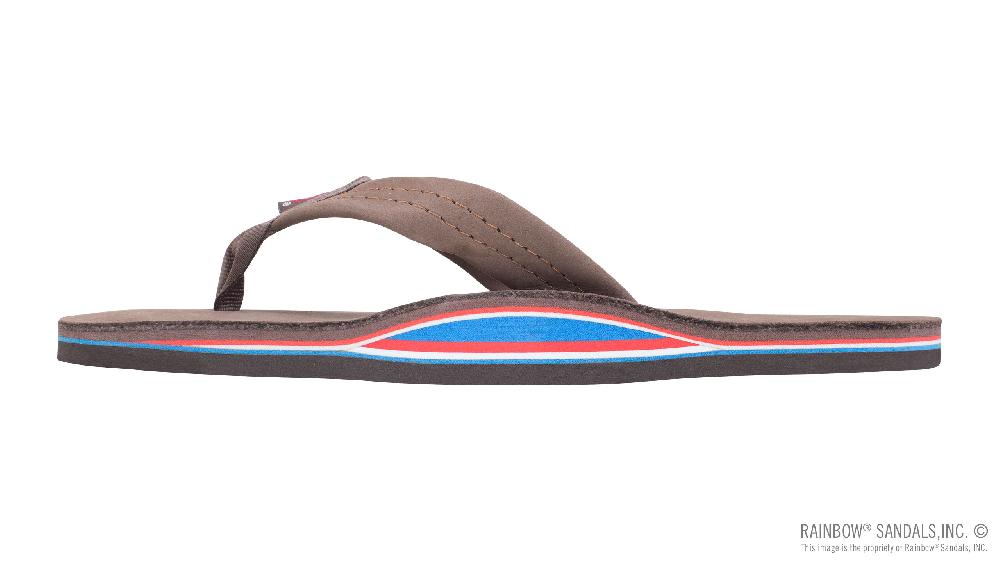 Rainbow Sandals The Americana -Men's Single Layer Premier Leather Red White & Blue Mid Sole