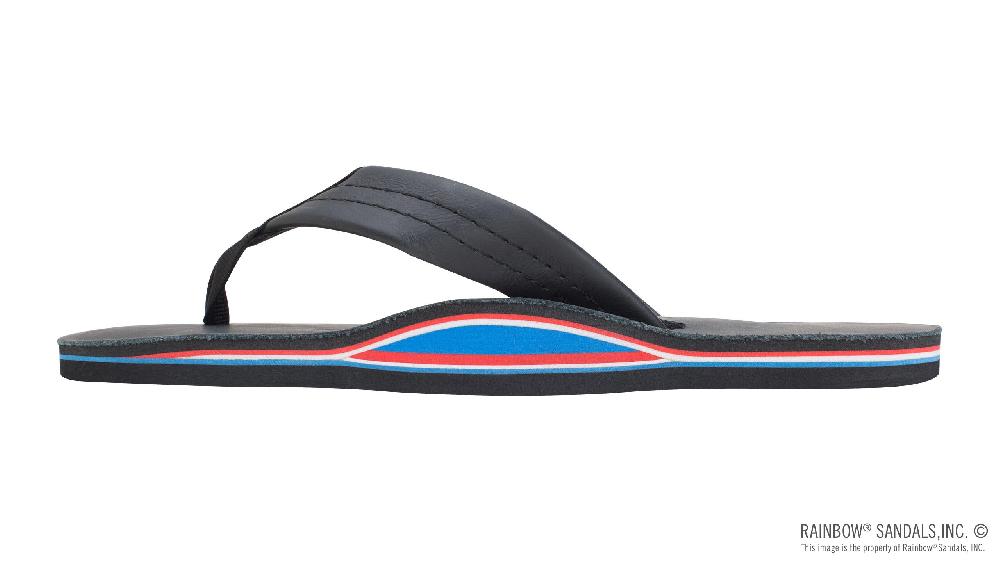 Rainbow Sandals The Americana - Women's Single Layer Classic Leather Red White & Blue Mid Sole With A 1" Strap