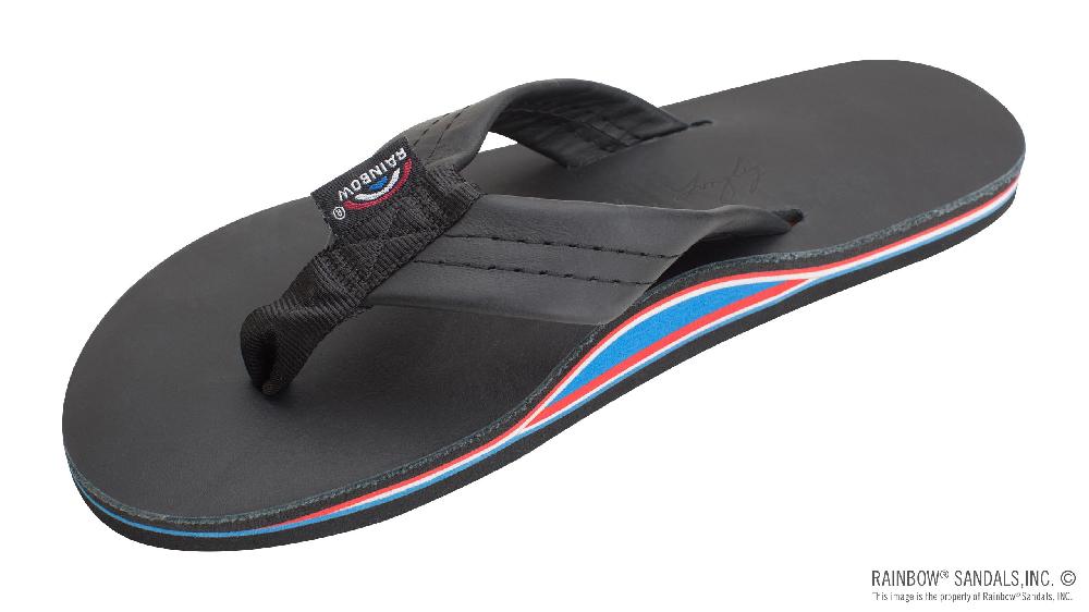 rainbow sandals The Americana - Women's Single Layer Classic Leather Red White & Blue Mid Sole with a 1" Strap