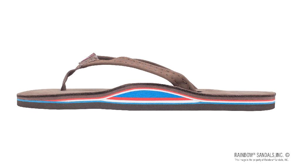 Rainbow Sandals The Americana - Women's Single Layer Premier Leather Red White & Blue Mid Sole With A 1/2" Narrow