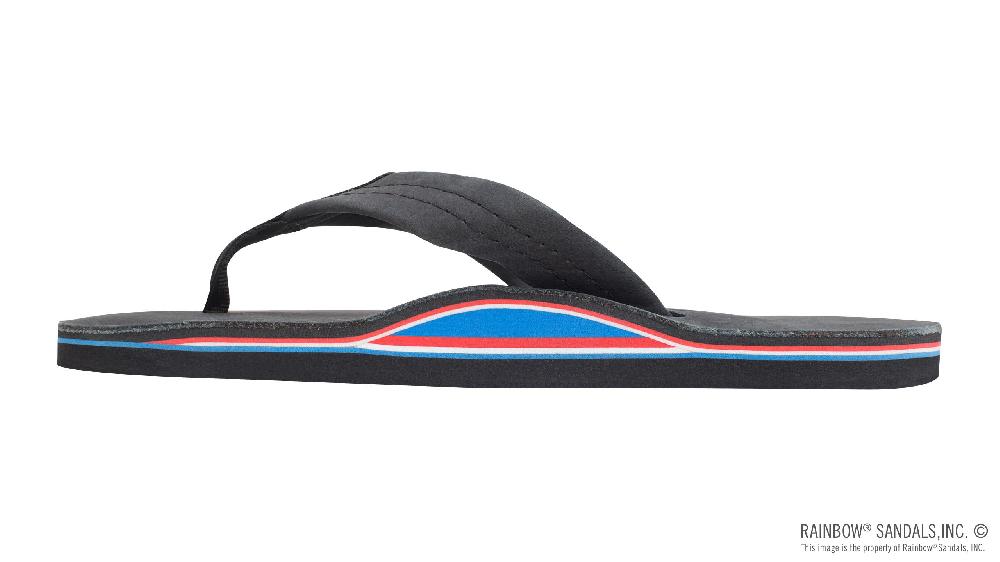 Rainbow Sandals The Americana - Women's Single Layer Premier Leather Red White & Blue Mid Sole With A 1" Strap