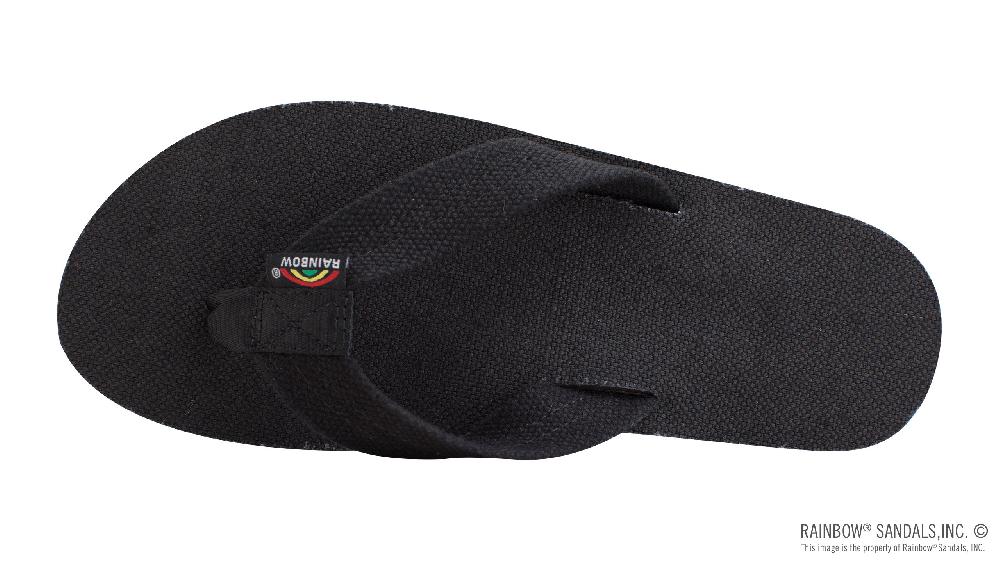 Rainbow Sandals The Rastafarian - Single Layer Black Hemp With Rasta Mid Sole