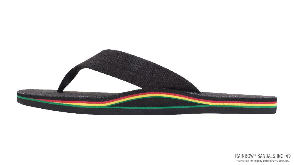 Rainbow Sandals The Rastafarian - Single Layer Black Hemp With Rasta Mid Sole And 1" Strap