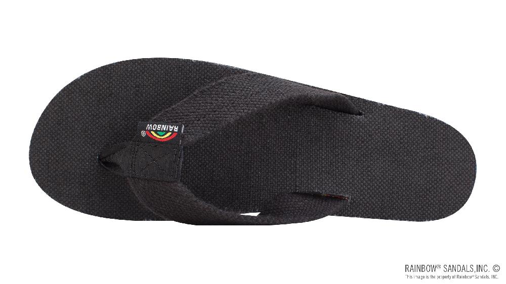 Rainbow Sandals The Rastafarian - Single Layer Black Hemp With Rasta Mid Sole And 1" Strap