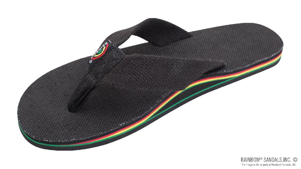 rainbow sandals The Rastafarian - Single Layer Black Hemp with Rasta Mid Sole and 1" Strap