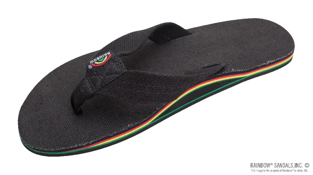 rainbow sandals The Rastafarian - Single Layer Black Hemp with Rasta Mid Sole