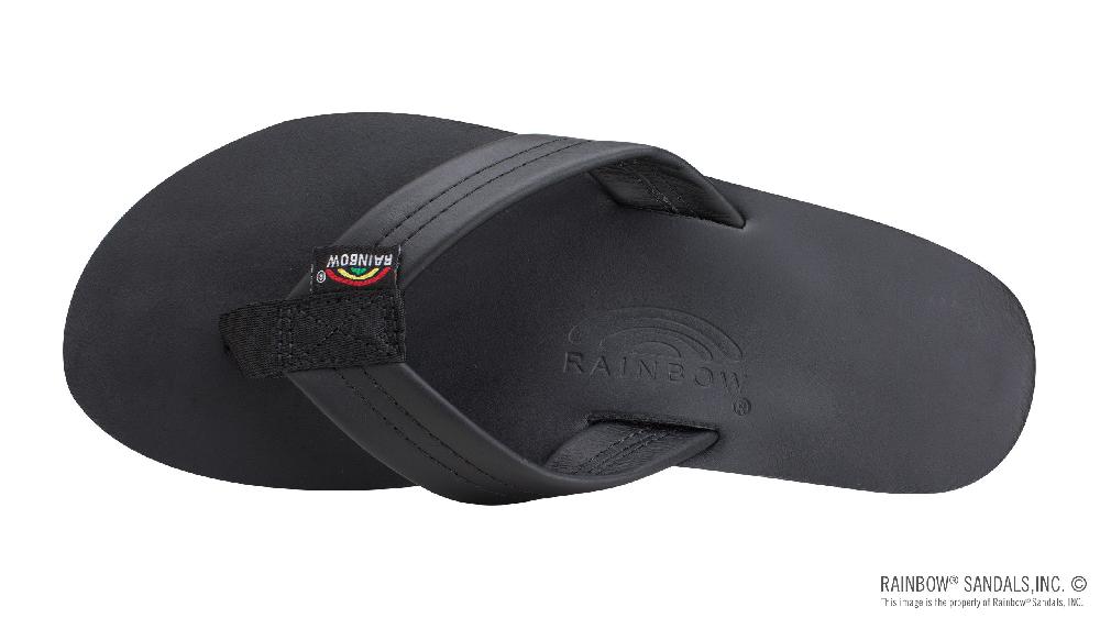 Rainbow Sandals The Rastafarian - Single Layer Classic Black Leather With Rasta Mid Sole