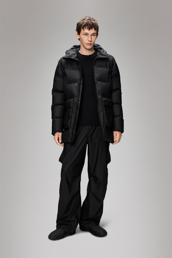 Rains Alta Long Puffer Cargo Jacket Black