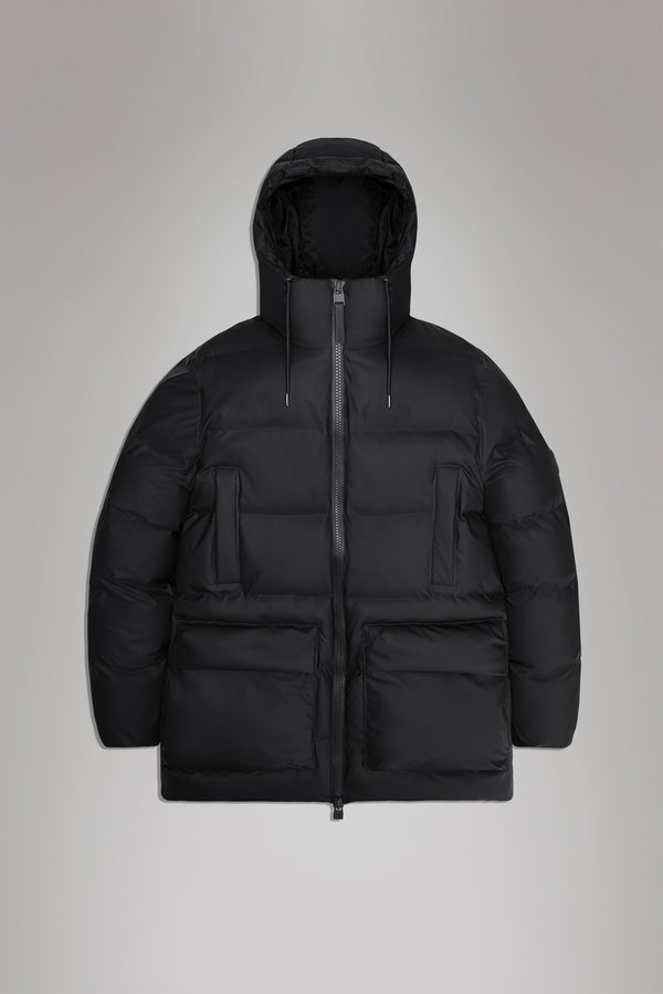 Rains Alta Long Puffer Cargo Jacket Black