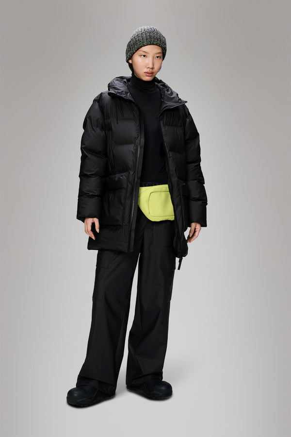 Rains Alta Long Puffer Cargo Jacket Black