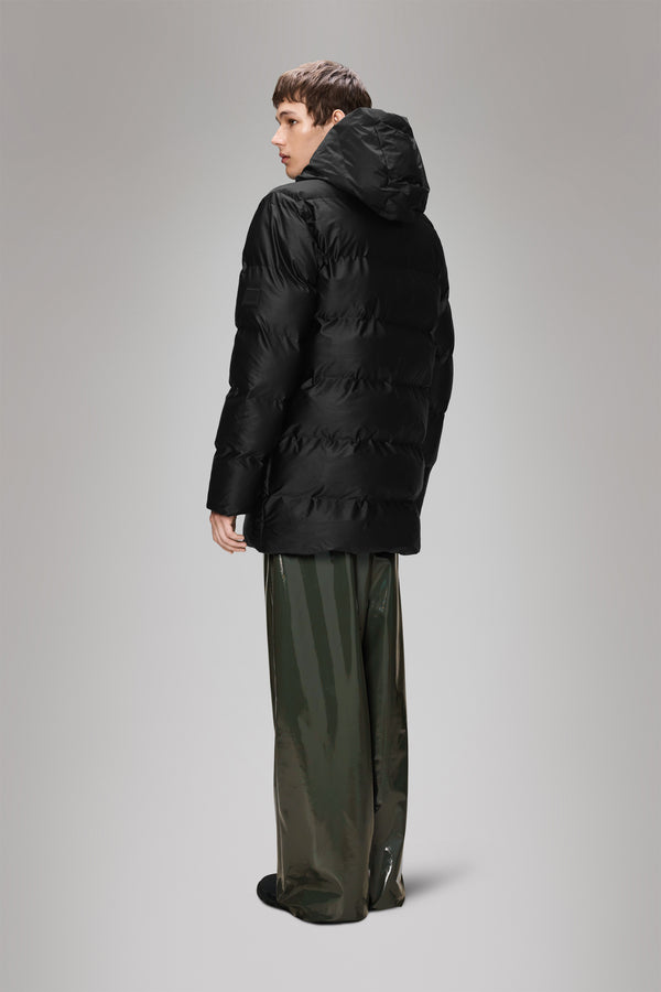 Rains Alta Long Puffer Cargo Jacket Black Grain