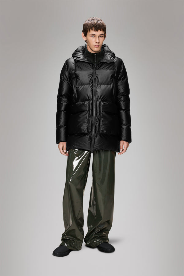 Rains Alta Long Puffer Cargo Jacket Black Grain