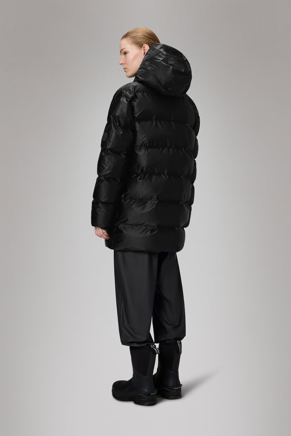 Rains Alta Long Puffer Cargo Jacket Black Grain