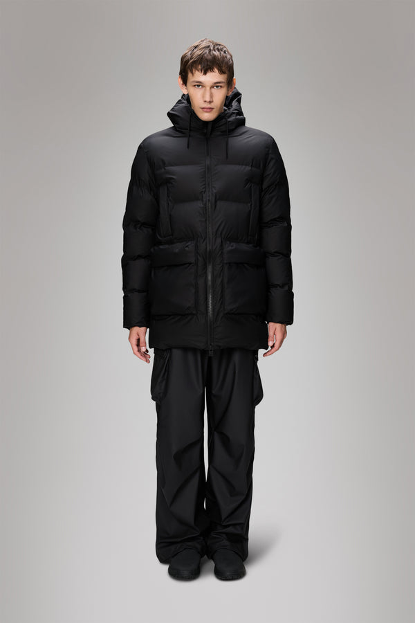 rains Alta Long Puffer Cargo Jacket Black