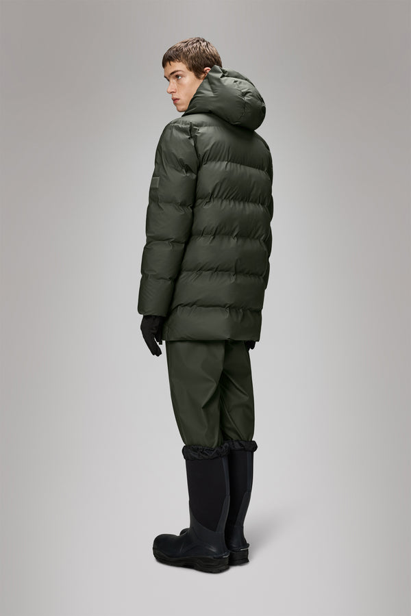 Rains Alta Long Puffer Cargo Jacket Green