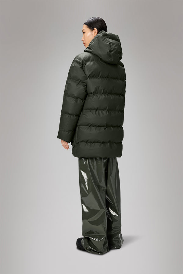 Rains Alta Long Puffer Cargo Jacket Green