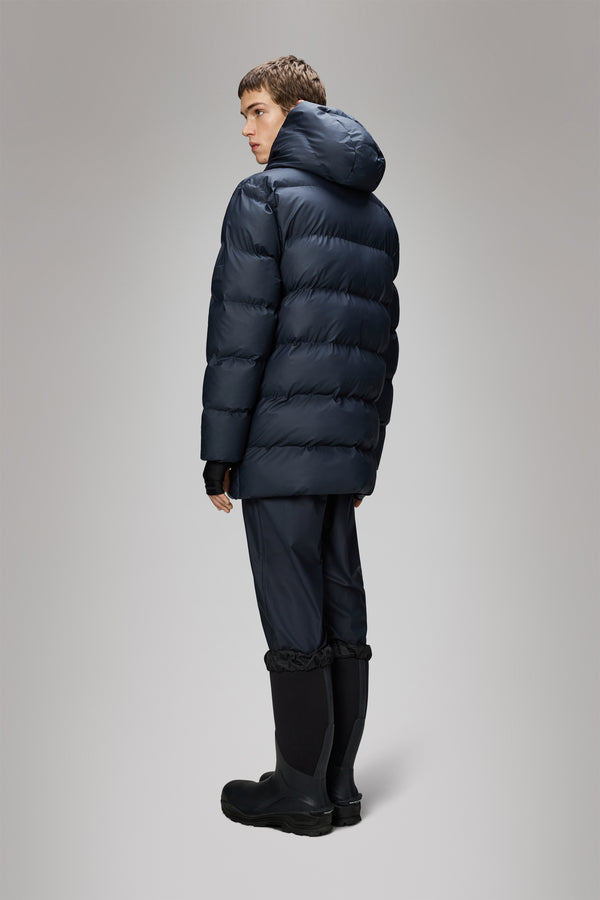 Rains Alta Long Puffer Cargo Jacket Navy