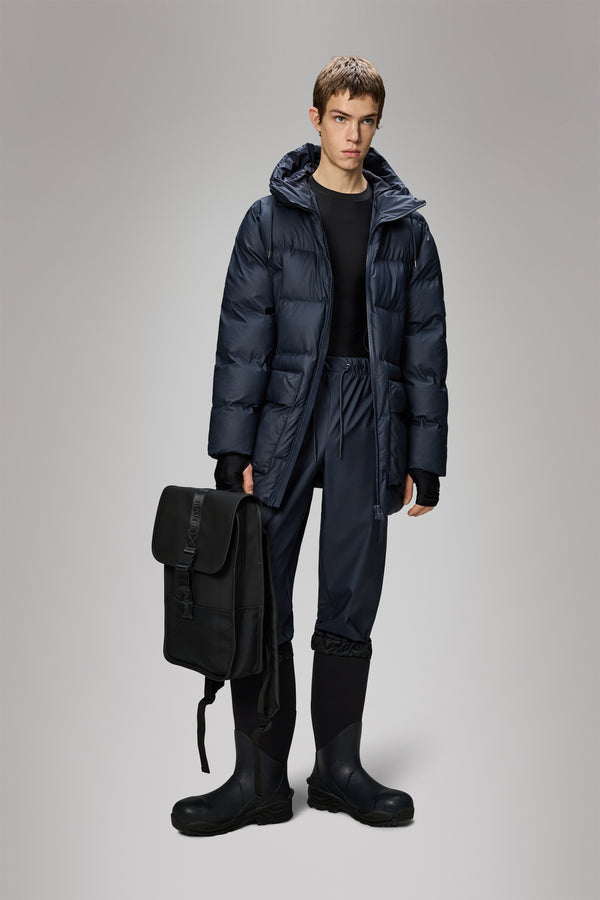 Rains Alta Long Puffer Cargo Jacket Navy