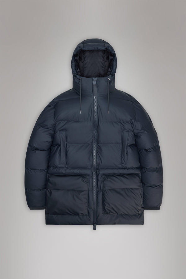 Rains Alta Long Puffer Cargo Jacket Navy