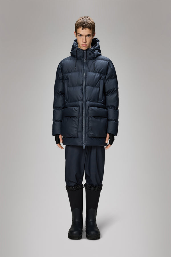 rains Alta Long Puffer Cargo Jacket Navy
