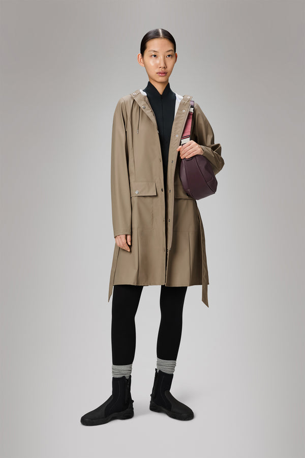 Rains Curve Long Jacket Beige