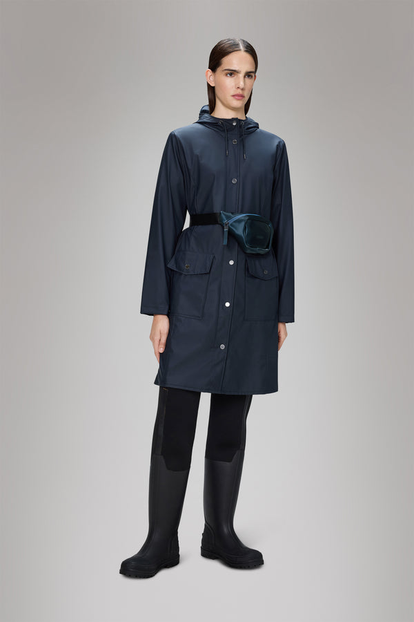 Rains Curve Long Jacket Navy