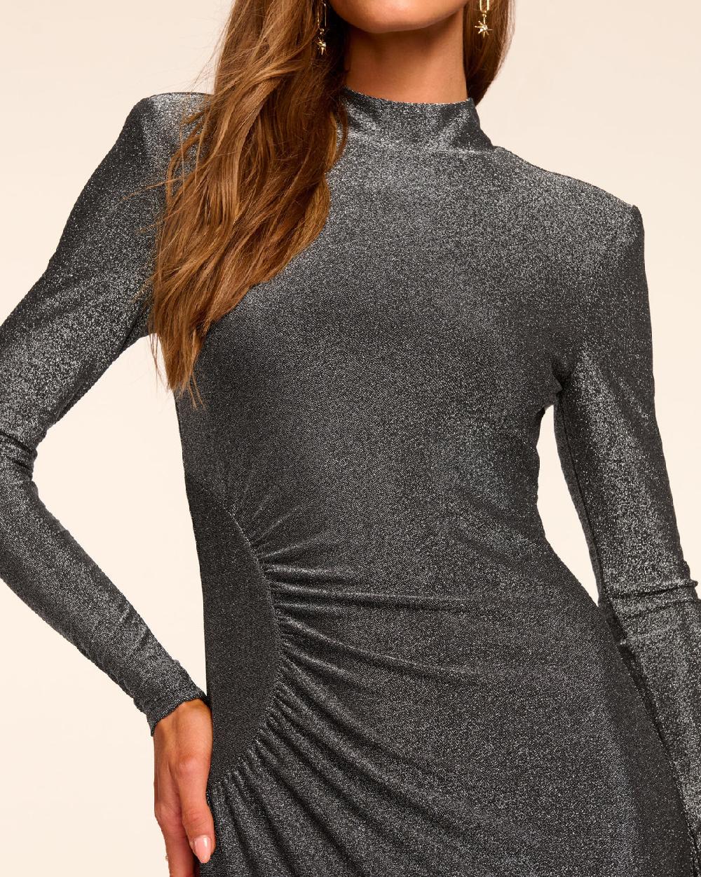 Ramy Brook Amarilys Sparkle Knit Mock Neck Midi Dress