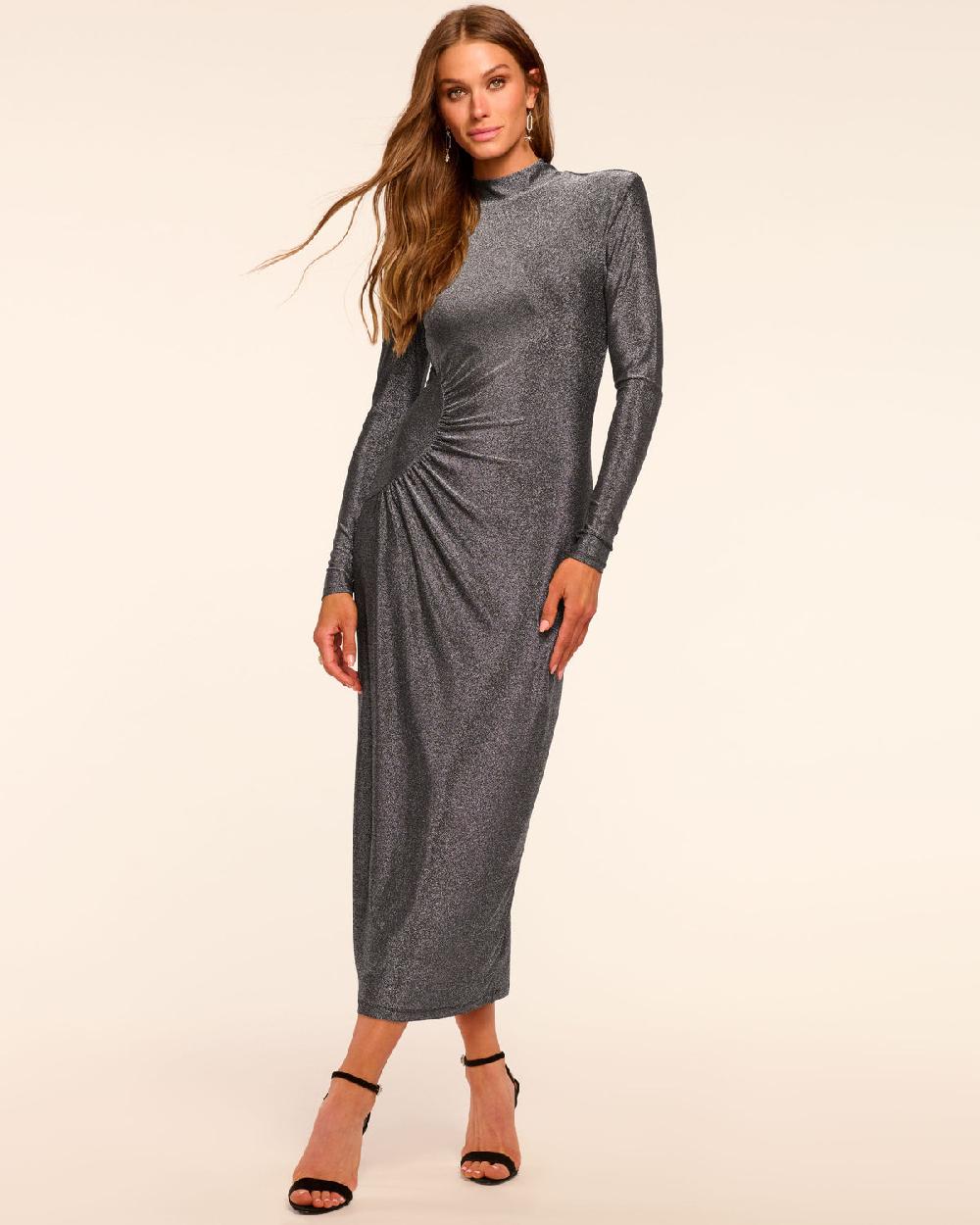 ramy brook Amarilys Sparkle Knit Mock Neck Midi Dress