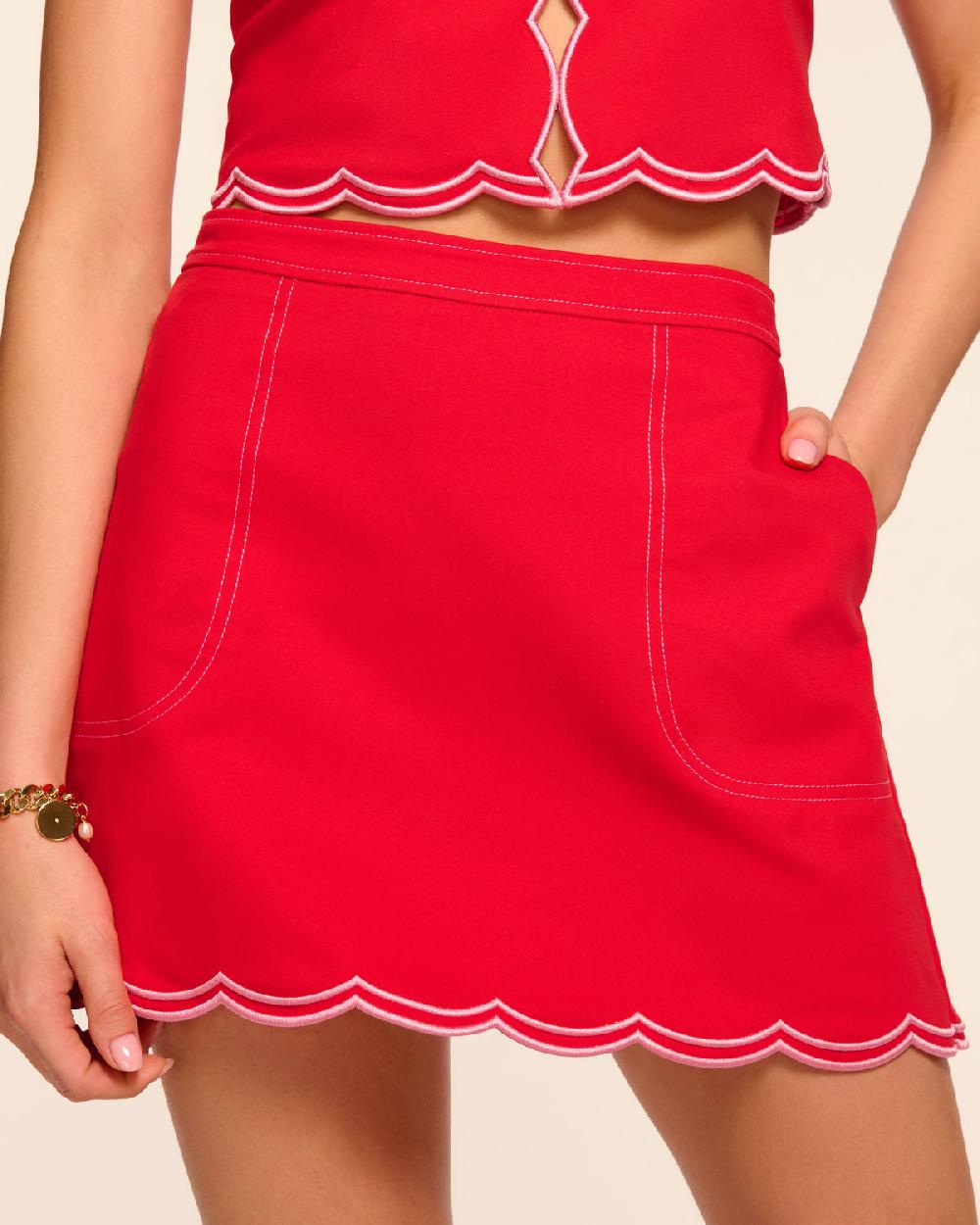 Ramy Brook Cheryl Stretch Cotton Scalloped Mini Skirt
