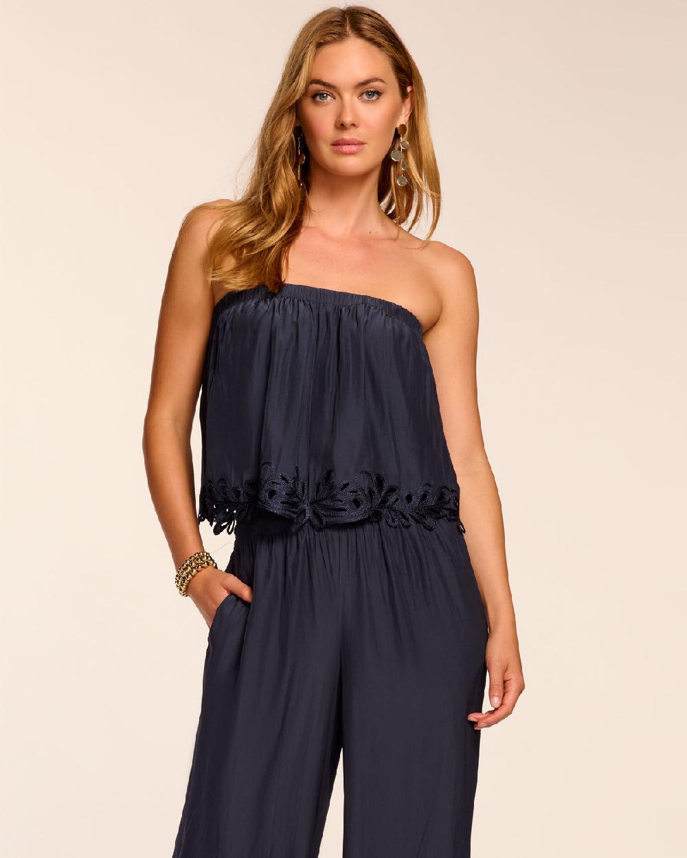 Ramy Brook Christiana Smocked Embellished Strapless Jumpsuit