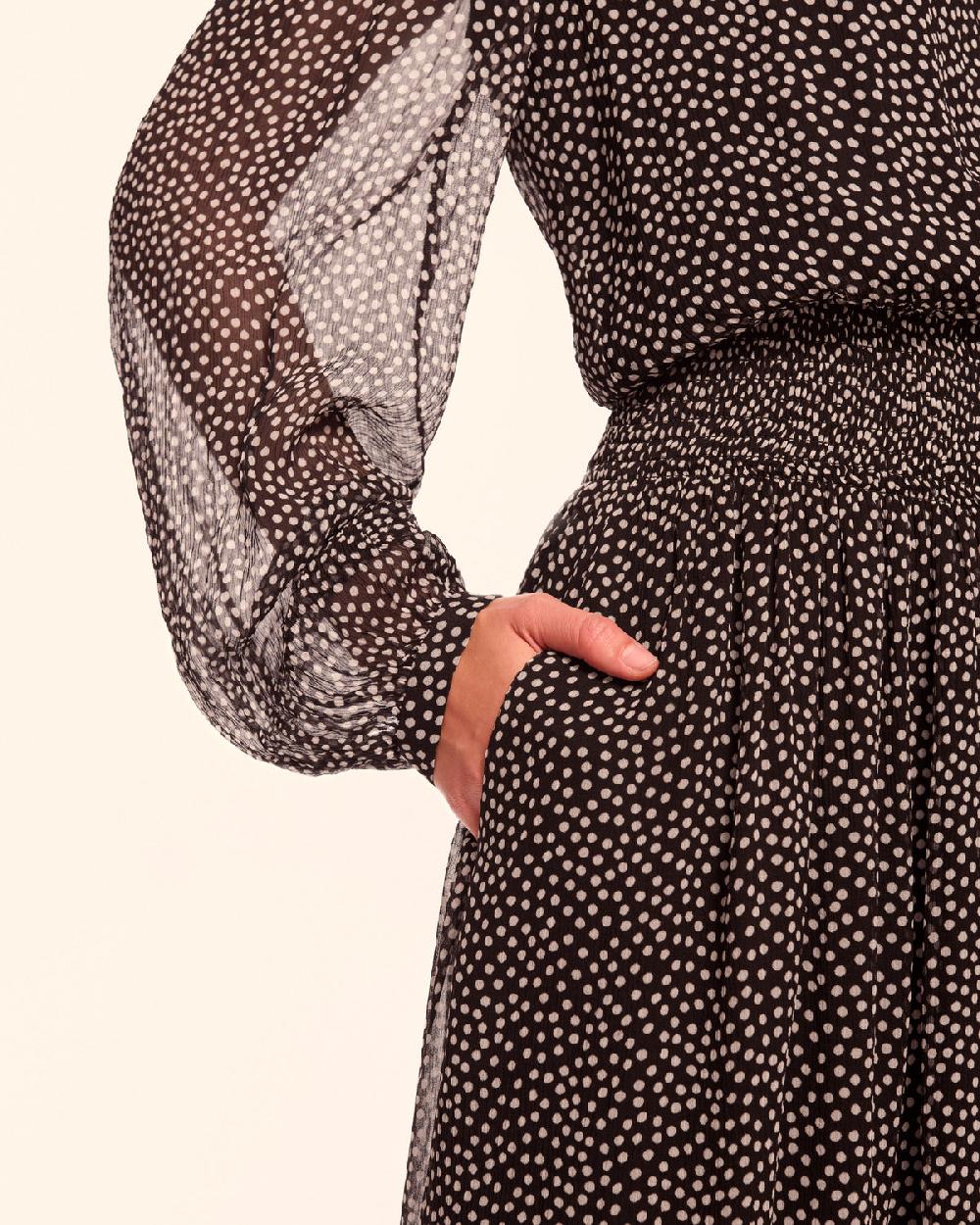 Ramy Brook Dorothee Silk Long Sleeve Smocked Maxi Dress