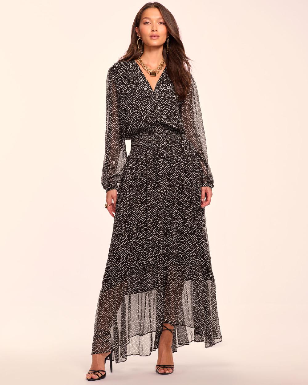 ramy brook Dorothee Silk Long Sleeve Smocked Maxi Dress
