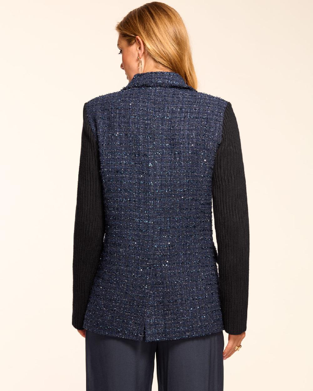Ramy Brook Elsa Tweed Knit Combo Double Breasted Blazer
