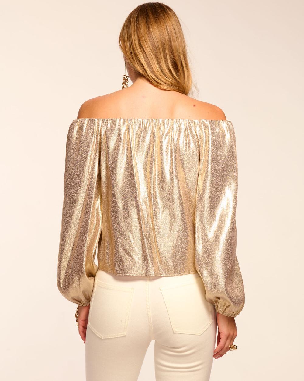 Ramy Brook Esther Silk Lamé Off-The-Shoulder Blouse