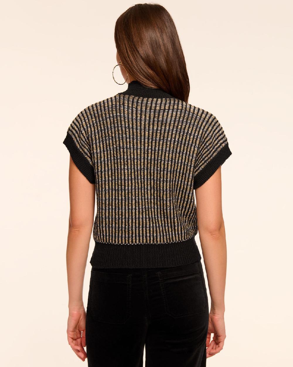 Ramy Brook Hannah Wool Blend Metallic Short Sleeve Sweater