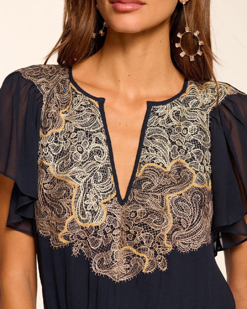 Ramy Brook Ismeria Smocked Lace Embellished Mini Dress