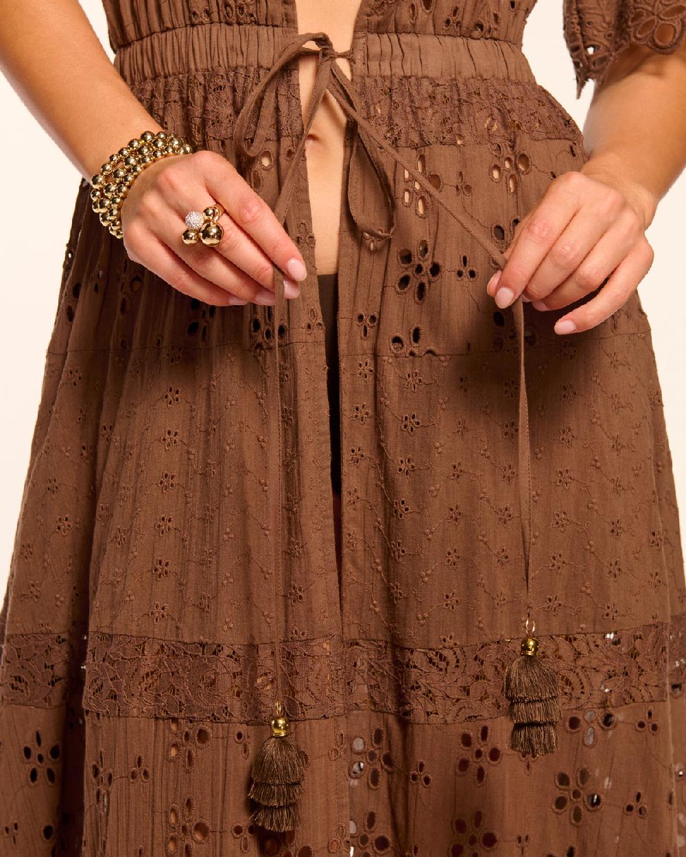 Ramy Brook Janis Cotton Eyelet Tie Front Coverup Maxi Dress