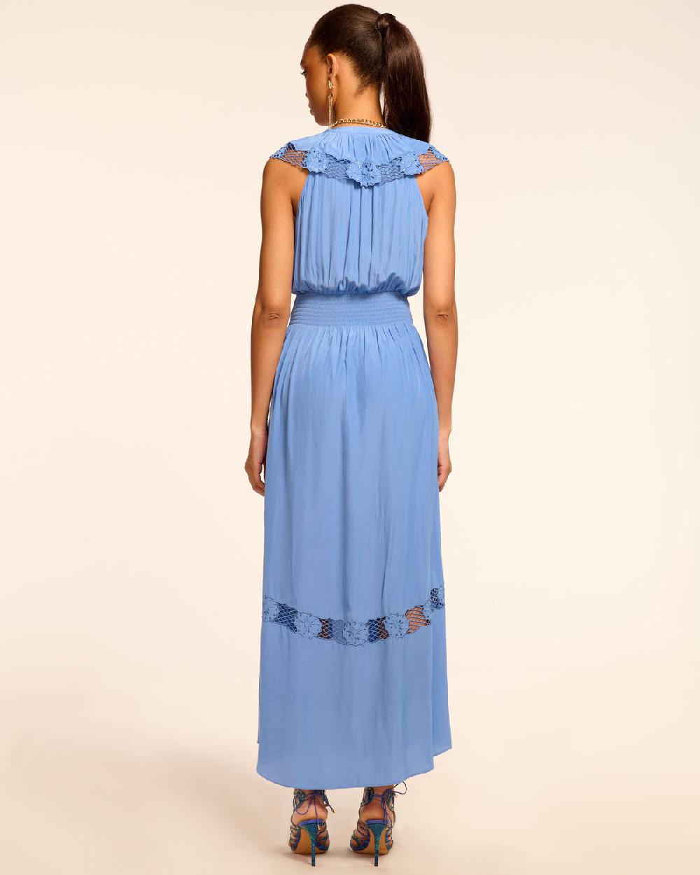 Ramy Brook Laila V-Neck Smocked Embroidered Maxi Dress