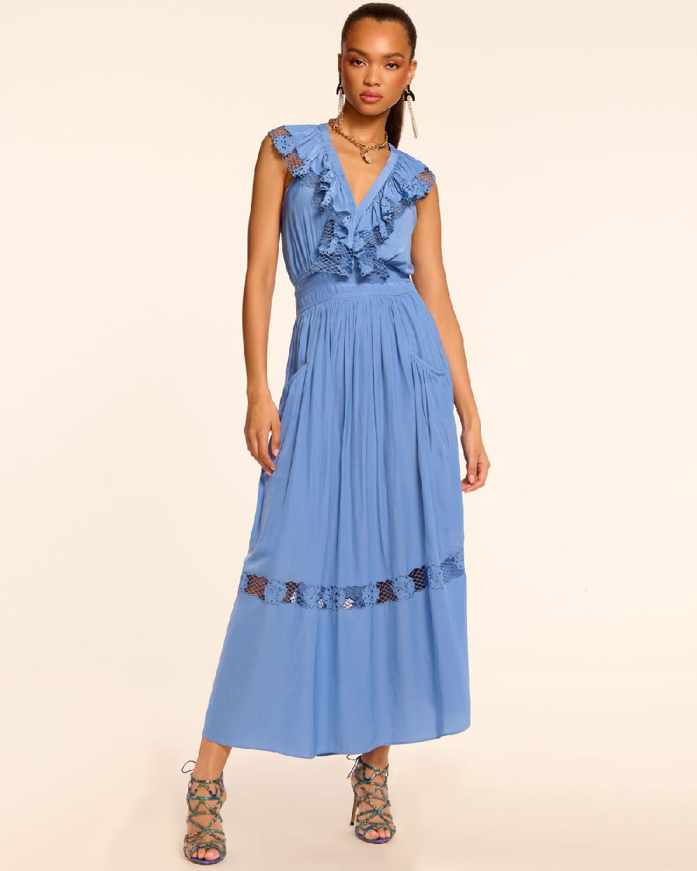 ramy brook Laila V-Neck Smocked Embroidered Maxi Dress