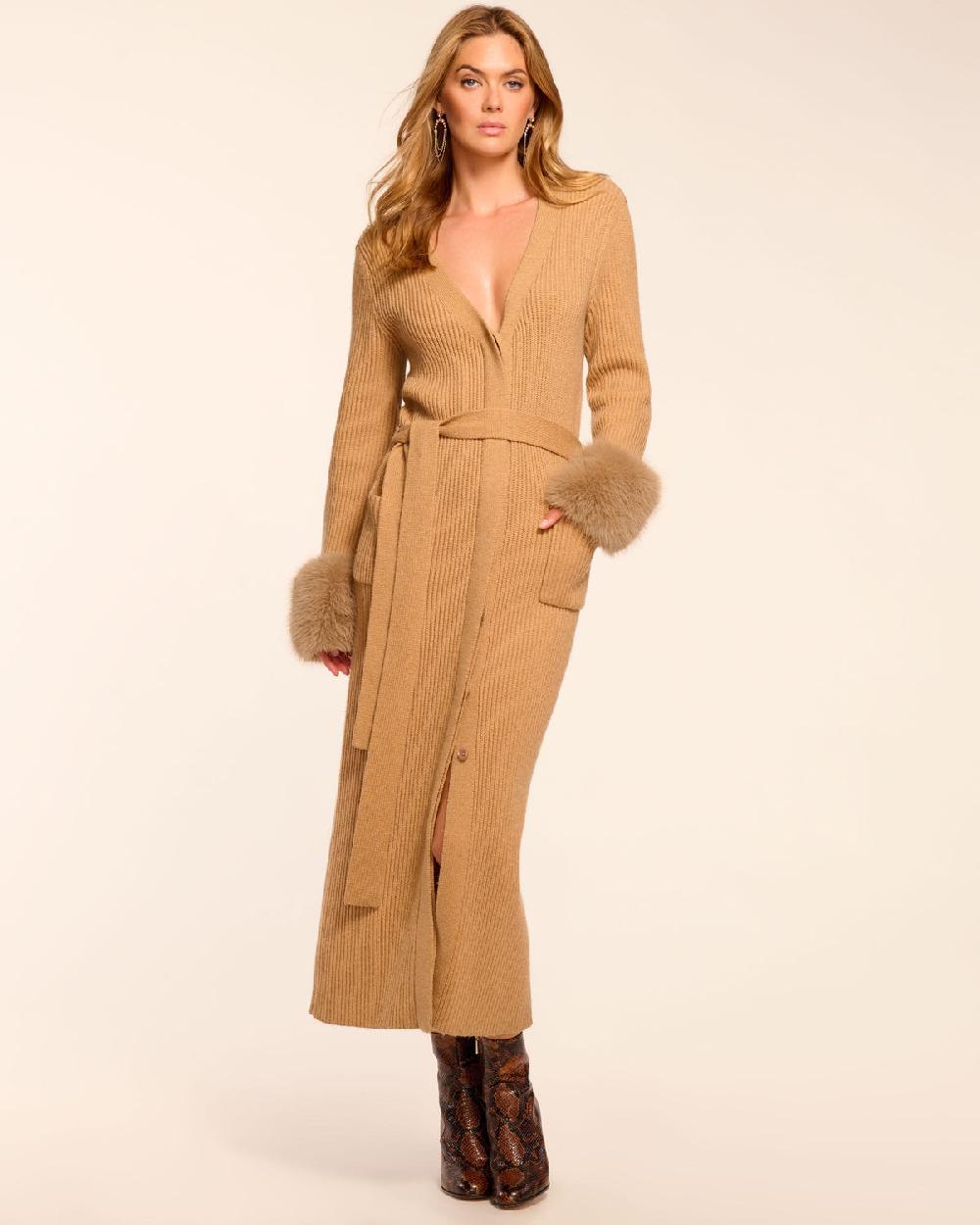 Ramy Brook Louise Wool Blend Faux Fur Trim Duster Sweater