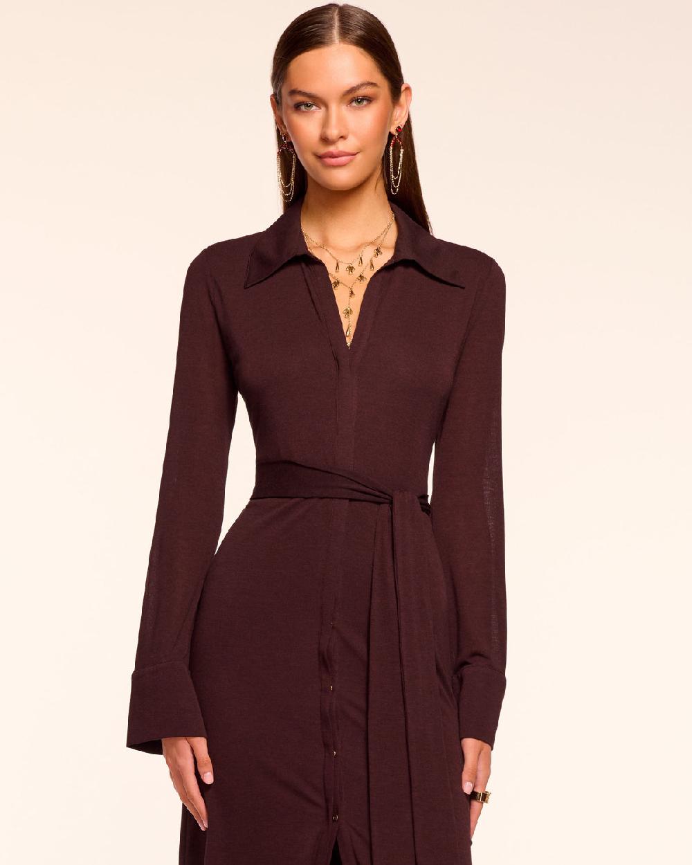 Ramy Brook Lydia Knit Long Sleeve Belted Midi Dress