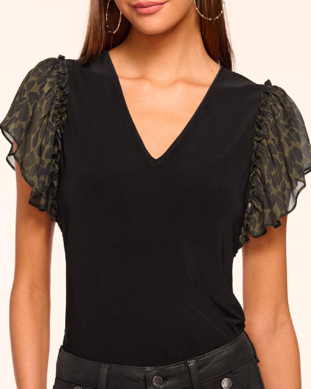 Ramy Brook Lysette Jersey V-Neck Flutter Sleeve Top