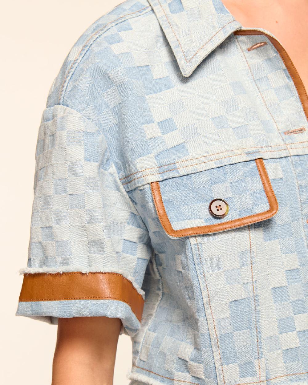 Ramy Brook Melanie Short Sleeve Checkered Jean Jacket