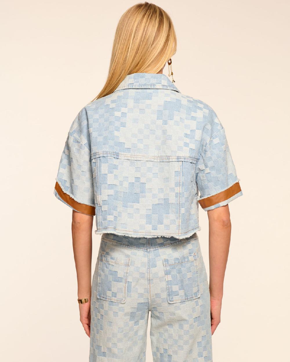 Ramy Brook Melanie Short Sleeve Checkered Jean Jacket