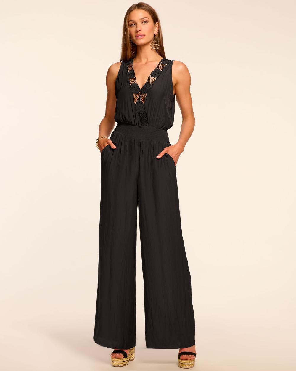 ramy brook Nayeli Smocked V-Neck Embroidered Jumpsuit