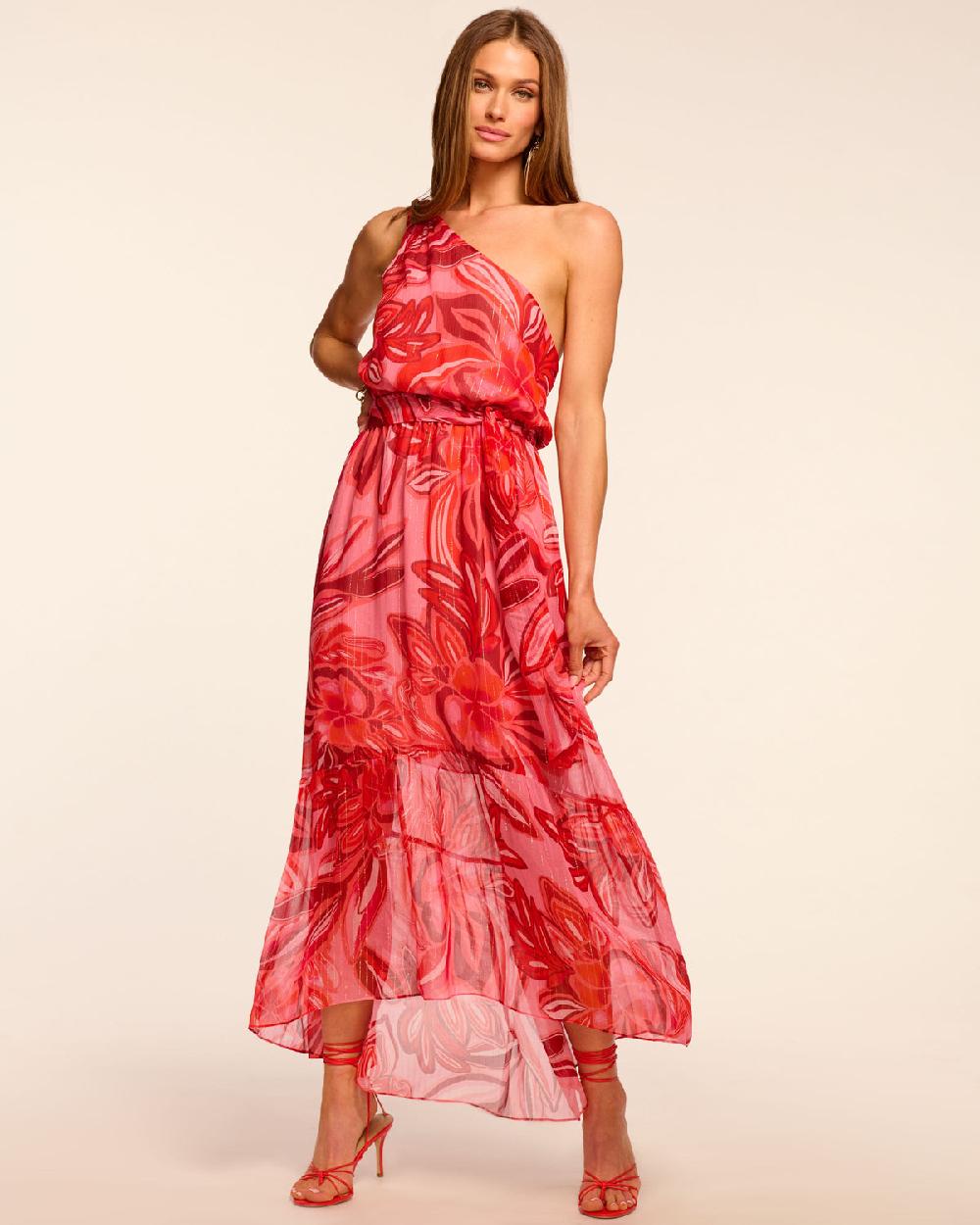 ramy brook Nicola Silk Metallic One-Shoulder Maxi Dress